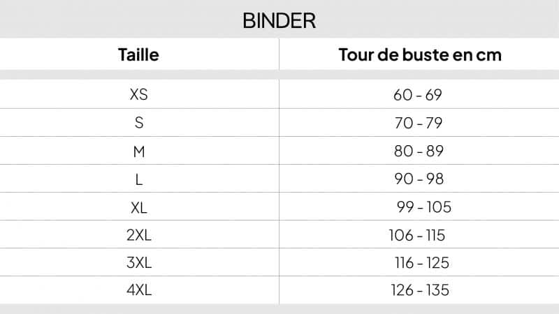 Guide des tailles binders - BWYA