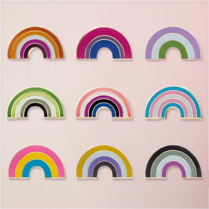 rainbow pins with LGBTQ+ flags